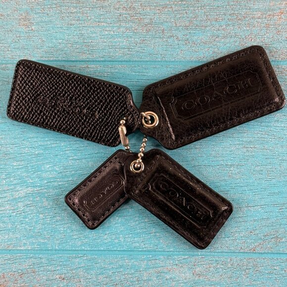 Vintage Coach Leather Hang Tags Fobs Set of 4 Black - Picture 1 of 2